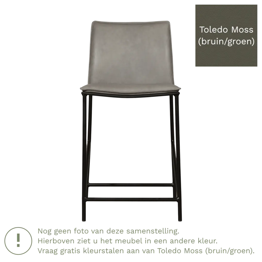 afbeelding van Leren barkruk laag Favor - Toledo Moss (bruin/groen) - poten staal rond zwart